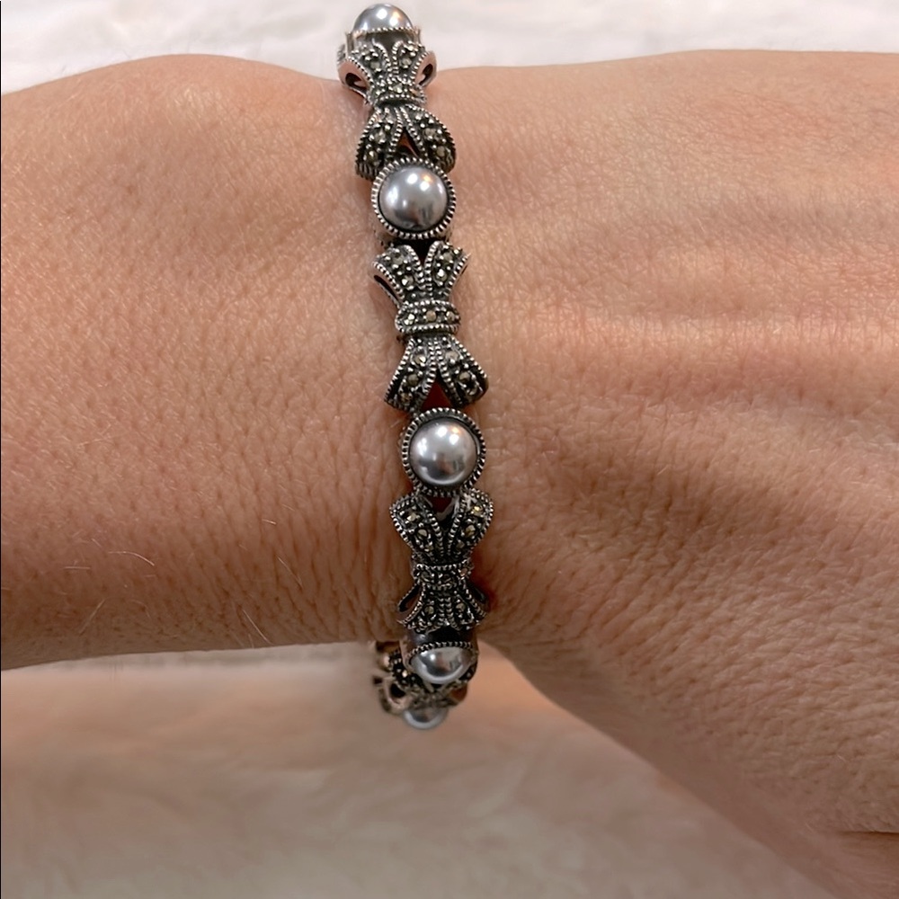 Judith Jack Silver Pearl and Bows Bracelet